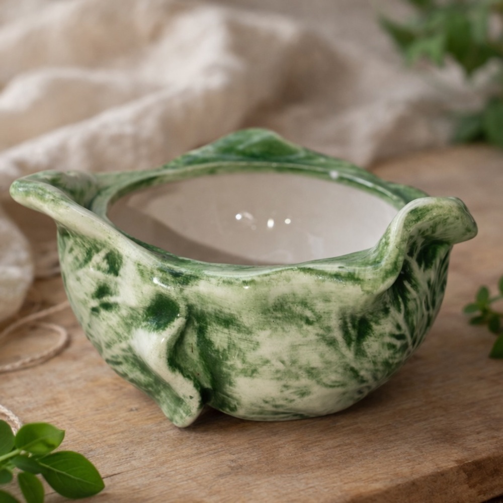 Vintage Holland Signed Studio Pottery Bowl |Green Leaf Glaze | Signed Dated 1996